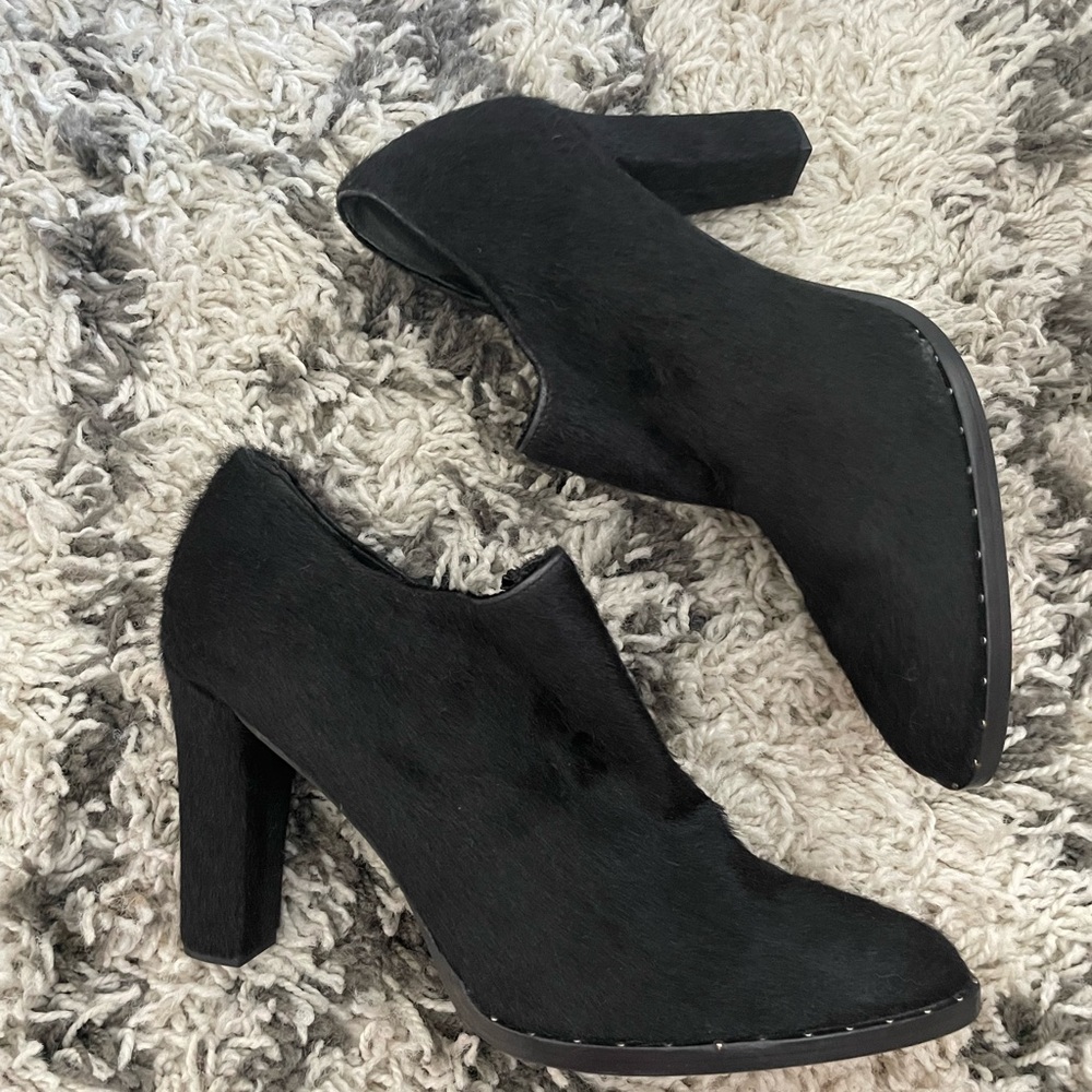 Freda Salvador black calf hair ankle booties